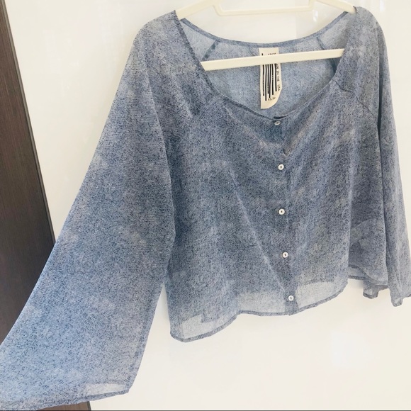 Free People Blue Sheer Bell Sleeve Button Down - Picture 2 of 6